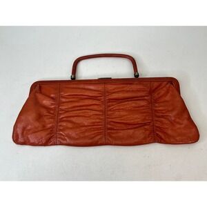 HOBO International‎ Leather Baguette Frame Purse Ruched Orange Boho